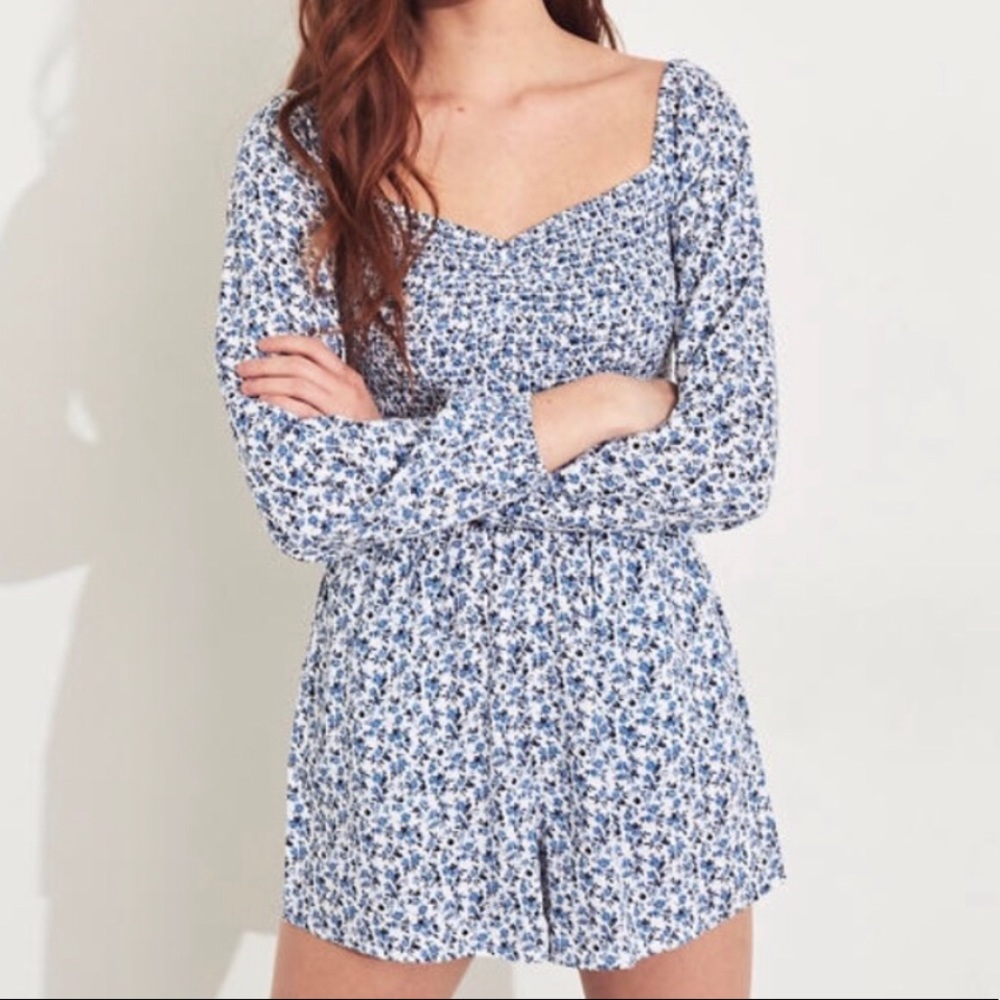 Hollister blue floral romper